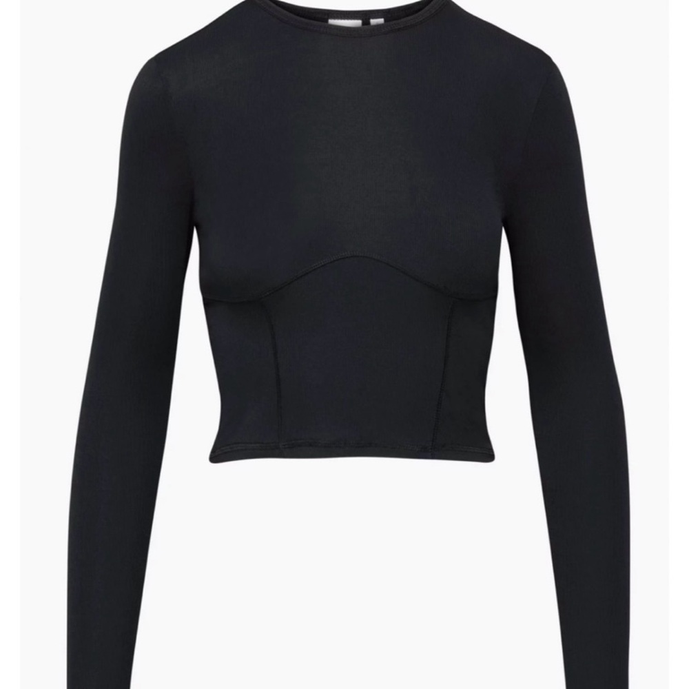 ARITZIA Sunday Best Dove Cropped Long Sleeve Top in Black - M